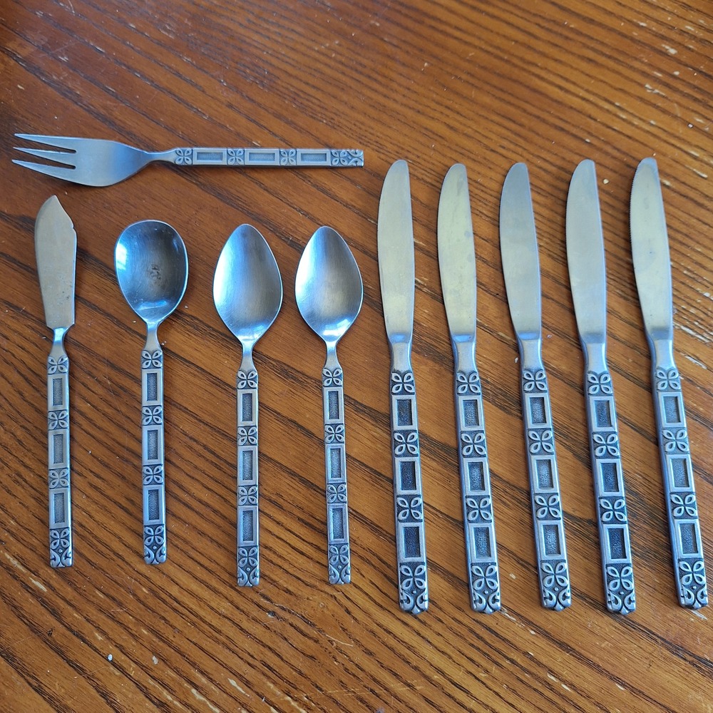 Japan National Stainless Vintage MCM Retro Flatware Set 10 pcs Assorted